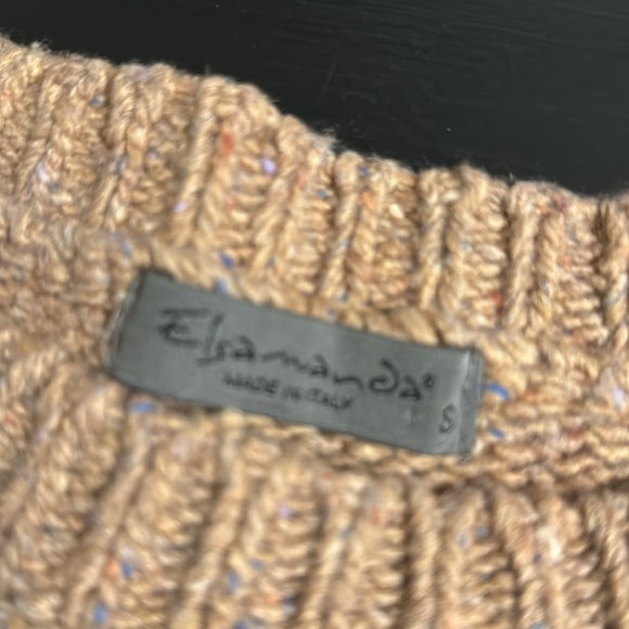 Anthropologie Elsamanda Tan and Light Blue Patterned Women's wool blend Sweater - Picture 4 of 6